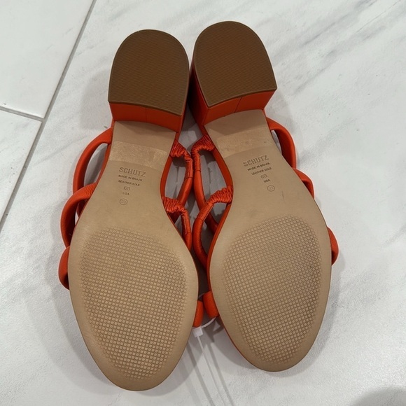 NEW! Schutz Bright Orange Olly Block Heel Leather Sandals - Size 6 - Picture 11 of 16